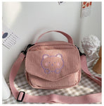 Hot Women Canvas Zipper Bag Preppy Style Student Tote Shoulder Messenger Bag Small Corduroy Bag Satchel Travel Purse Handbag