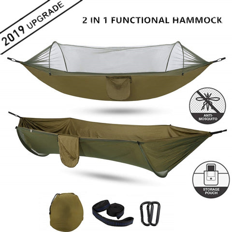 2021 Camping Hammock with Mosquito Net Pop-Up Light Portable Outdoor Parachute Hammocks Swing Sleeping Hammock Camping Stuff